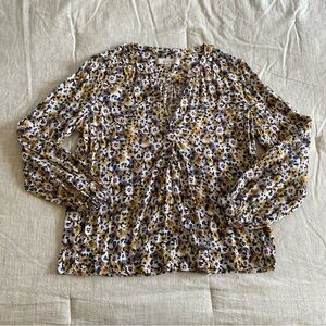 Loft V Neck Floral Long Sleeve Blouse Fall Work Top Yellow White Purple Madewell